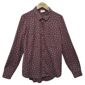 Columbia Womens M‎ Burgandy Polka Dot Long Sleeve Button-Up Shirt M Fall Casual